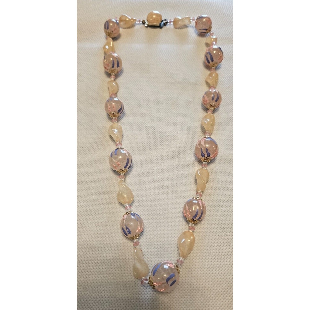 Vintage‎ HONG KONG Pink and Blue 24" Beaded Necklace - round clasp - very nice